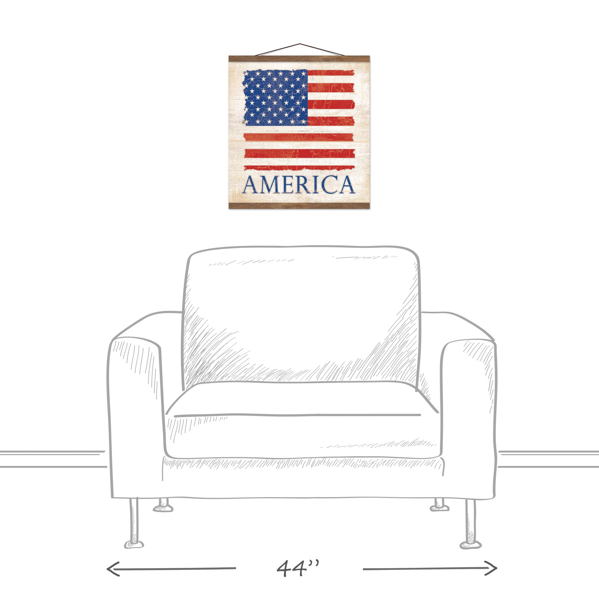 Rustic American Flag Teak Hanging Canvas